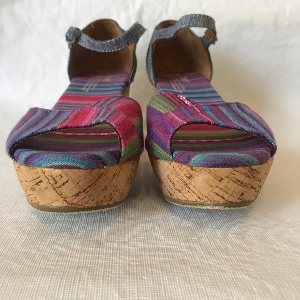 Toms Sienna Chambray Cork Wedge Sandals